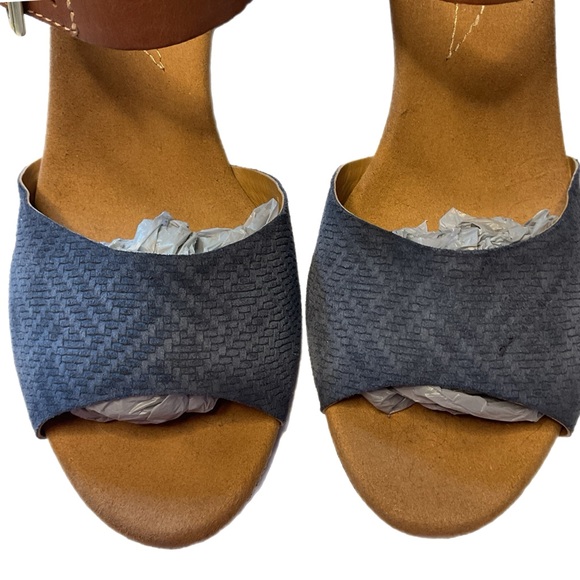 Clarks Collection Sandals Cork Wedge Open Toe Ankle Straps Blue Tan 9.5 - Picture 16 of 16